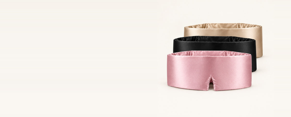 De drie best verkochte slaapmaskers: Zandbeige, Middernachtzwart en Poederroze