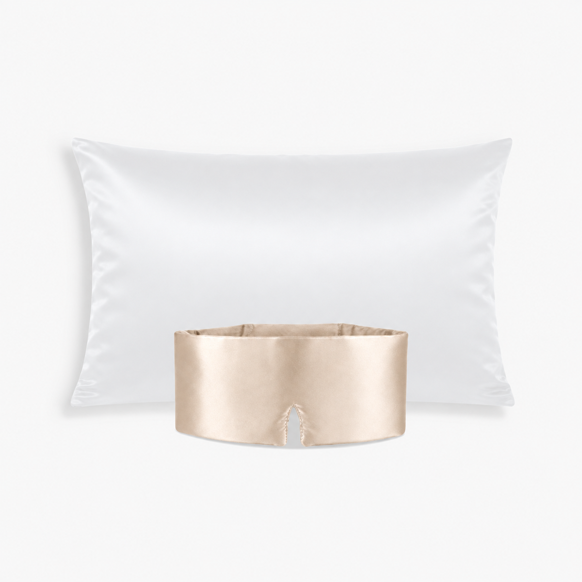 Nacht-set: witte kussensloop en zandbeige masker