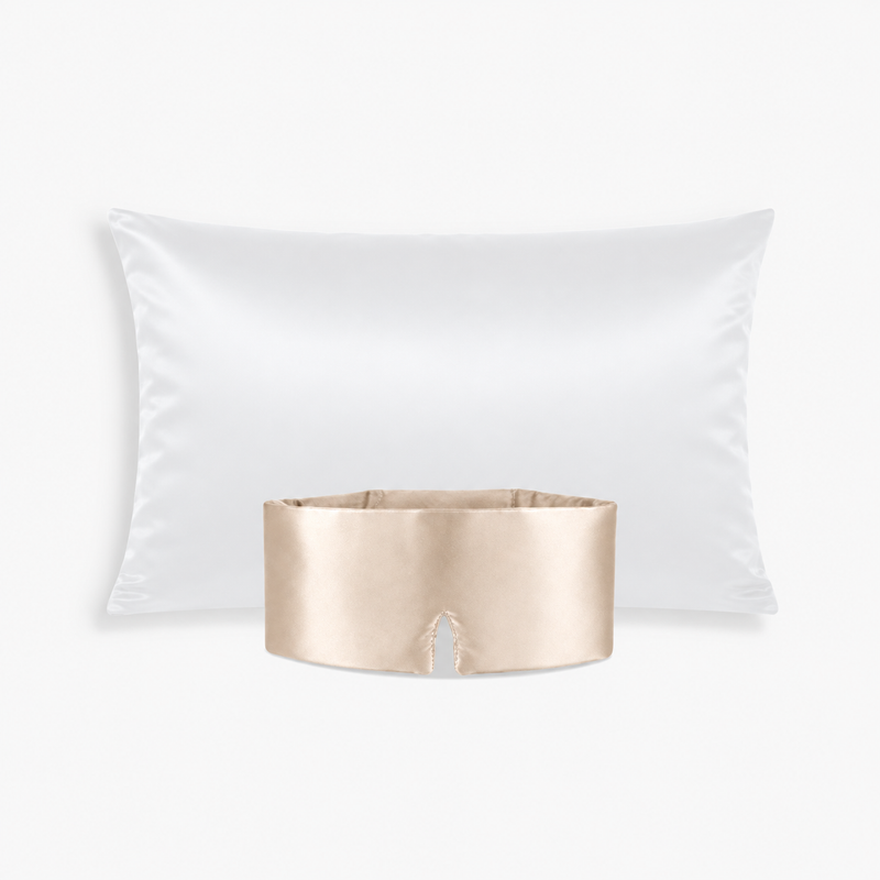 Nacht-set: witte kussensloop en zandbeige masker