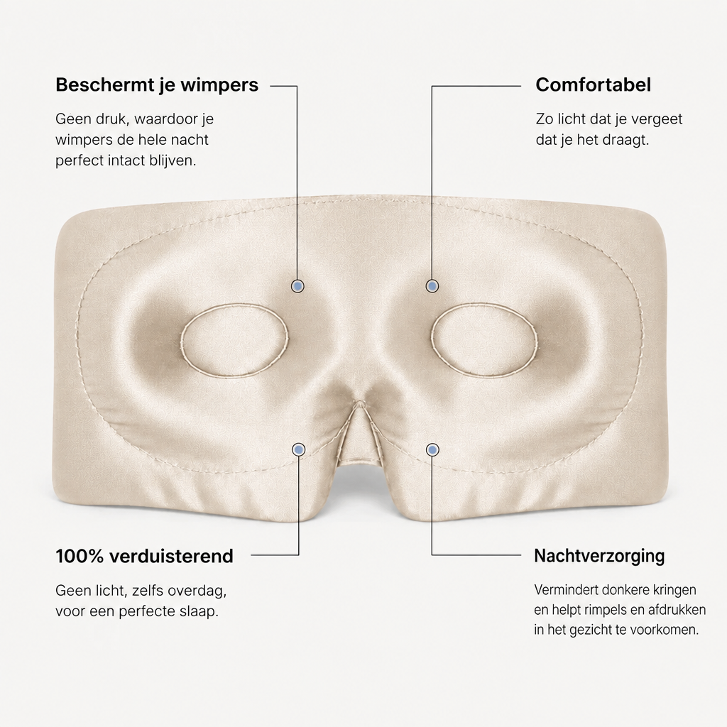 De 3D-vorm beschermt je wimpers, binnenkant van het zandbeige masker